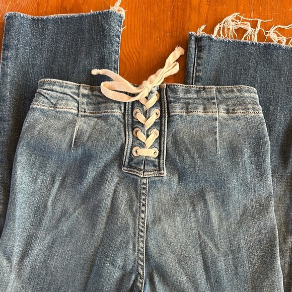 MOTHER laced hustler women’s Blue Ankle Cropped Jeans w Distressed Details sz 24 - Picture 11 of 15